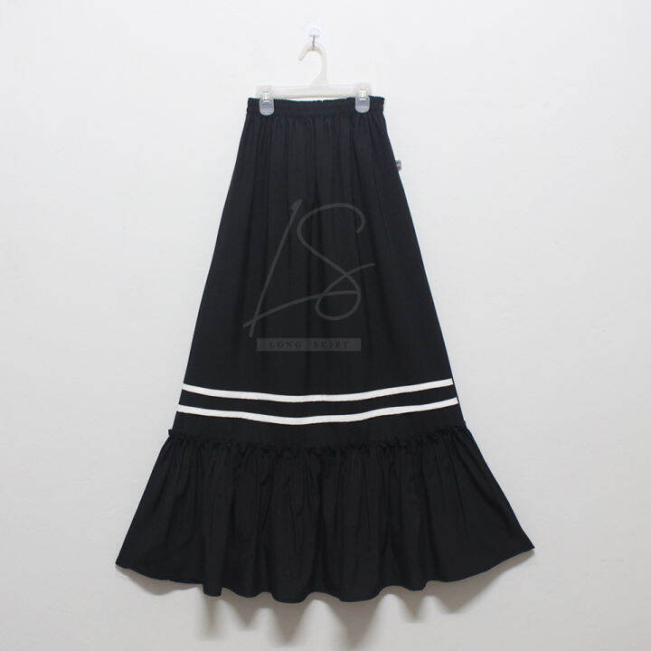 long-skirt-กระโปรงผู้หญิง-รุ่นระบายล่าง-แต่งแทบกลางรอบกระโปรง-ใส่เอวยางยืด-เอว-22-40นิ้ว-ความยาว-38นิ้ว-sk-a71