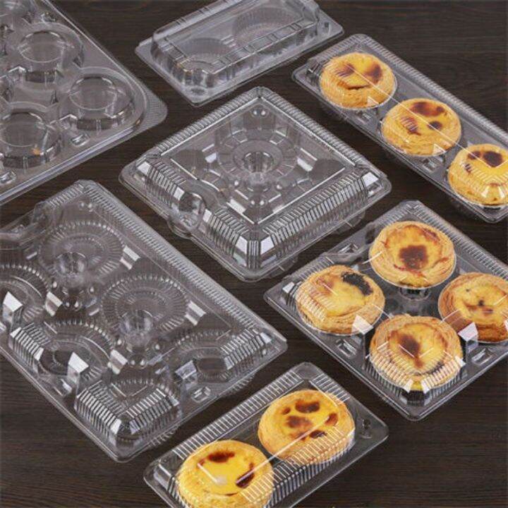 RORA (10 Pcs) Egg Tart Box Plastic Transparent Disposable