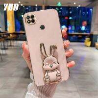 YBDเคสโทรศัพท์หม่สไตล์เข้ากันได้กับ Xiaomi Redmi 9C 10A 9A 8A Redmi 8 9 10 เคสการ์ตูนน่ารัก3Dยิ้มกระต่ายชุบขาตั้งพับได้ปกอ่อน