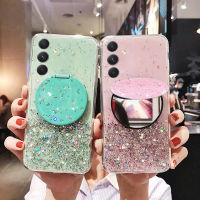 เคสแหวนขึ้นเงาสำหรับ Samsung Galaxy M34 กาแลคซีเคส กลิตเตอร์ใสนุ่มกระจกแต่งหน้าดาวดวงจันทร์กากเพชรสำหรับ Samsung Galaxy M34 กาแลคซี ฝาหลัง