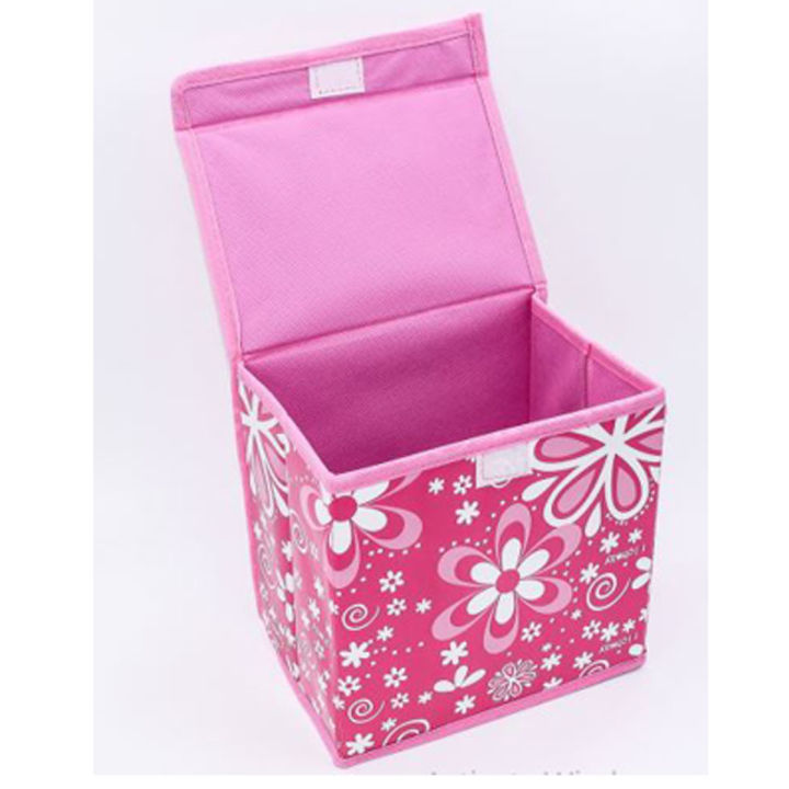 กล่องเก็บของพับเก็บได้อเนกประสงค์สีชมพูลายดอกไม้ขาว