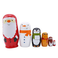 New Christmas Santa Traditional Matryoshka Dolls 1 Set Wooden Russian Nesting Dolls Animal Paint Handmade Crafts Decoration