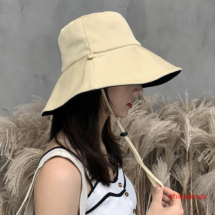 shipiaoya-หมวกปีกรอบพับได้สองด้านสำหรับผู้หญิงหญิงสาวฤดูร้อนหมวกบังแดดชาวประมง