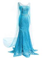 Frozen Elsa Princess Long Dress Sequin Mesh Elsa Costume Adult Snow Queen Costume Party Dress Halloween Carnival Cosplay Costume