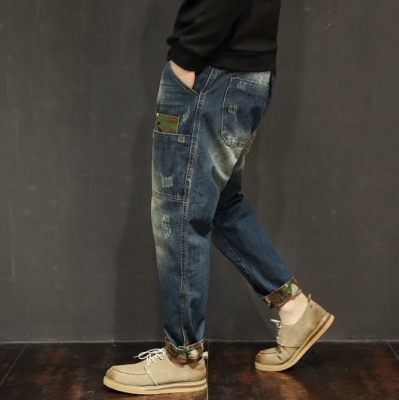 Migrant【READY STOCK】Mens Jeans Harem Pant Vintage Patched Individual Denim Trouser