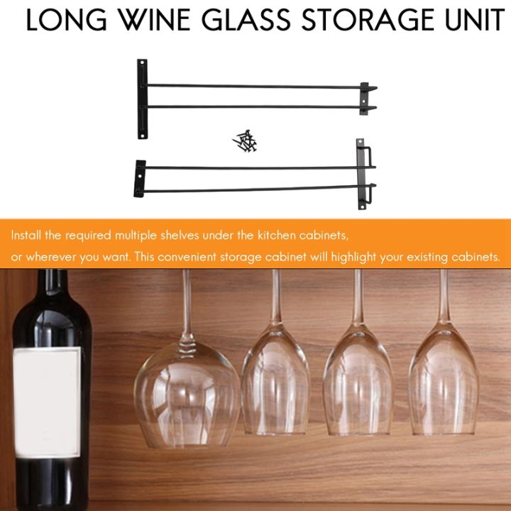 large-stemware-wine-glass-hanger-rack-under-cabinet-kitchen-bar-storage-black-iron-17-inch-set-of-2