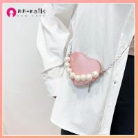 MN-NAILS ที่จับไข่มุก กระเป๋าแบบสะพายไหล่ สีทึบทึบ สายคล้องโซ่ กระเป๋า Crossbody แบบพกพาได้ การออกแบบรูปหัวใจ ถุงห่วงโซ่ สำหรับผู้หญิง