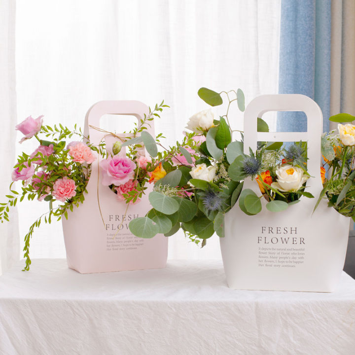 กระเป๋าเก็บถุงลายดอกไม้แบบถือพับได้กระเช้าดอกไม้กันน้ำที่เก็บดอกไม้