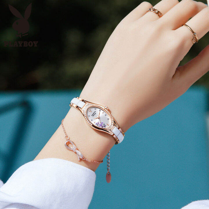 playboy-ฟรีของขวัญสร้อยข้อมือสร้อยคอเซ็ตนาฬิกาสำหรับผู้หญิง-legal-diamond-dial-elegant-temperament-สร้อยข้อมือนาฬิกาข้อมือกันน้ำ