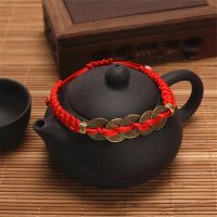 Chinese Traditional Feng Shui Red String Bracelet Wealth Lucky Copper Coins Charm Pendant