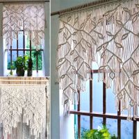 Hand-made Macrame Leaf Patter Curtain Tapestry Bohemia Hanging Window Door Tassel Curtain Wall HangingTapestry Room Decoration