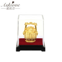 Fengshui Decor Gold Leaf Treasure Bowl Gourd Lucky Fortune Wealth Crafts Gold Ingot Lucky Yuanbao Auspicious Gifts Home Decor