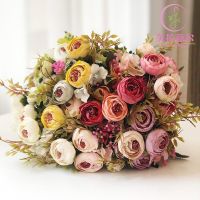 【hot】 Chá De Seda Artificial Rosa Flores Flor Falso Europeu 6 Cabeça 4 Buquê Pequeno Casamento Casa Decoração