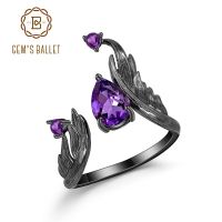 แหวนอัญมณีแอเมทิสต์ธรรมชาติสำหรับผู้หญิง BNHMJUYHGT GEMS BALLET 1.43Ct ทำด้วยมือปรับได้925เงินสเตอร์ลิงแหวนรูปปีกนางฟ้าสำหรับผู้หญิง