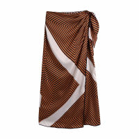 KPYTOMOA Women  Fashion With Bow Tied Striped Print Midi Sarong Skirt Vintage High Waist Wrap Female Skirts Mujer