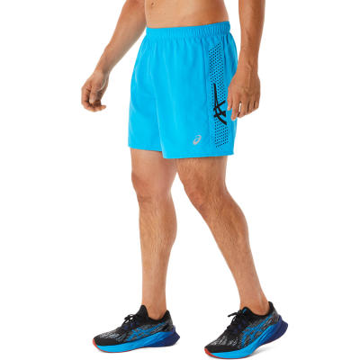ASICS :  ICON SHORT MEN RUNNING กางเกง ผู้ชาย กางเกง กางเกงขาสั้น ของแท้  ISLAND BLUE/PERFORMANCE BLACK