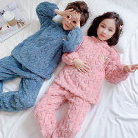 4-12 Years Girls Boys Pajama Suit Fall Boys Clothing Sets Winter Plush Flannel Pullover +long Pant 2pcs Set Pajamas for Children