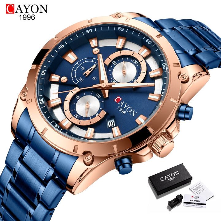 cayon-บุรุษยอดนาฬิกาแบรนด์หรูโครโนกราฟควอตซ์ผู้ชายนาฬิกากันน้ำกีฬานาฬิกาข้อมือผู้ชายสแตนเลสชายนาฬิกา