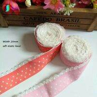 Childrens Printed Dots Girl Pink Color 10 meters Width 28mm Narrow Soft White Lace Elastic Band S0301L