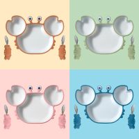 Mother Kids Cartoon Crab Baby Feeding Set Suction Bowl Plates Spoons Silicone Childrens Tableware BPA Free Food Tray Baby Items Bowl Fork Spoon Sets