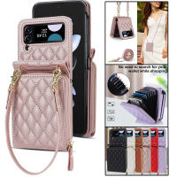 สำหรับ Samsung Galaxy Z Flip 5 Z Flip 4 Flip 3 5G 2023 2022เคส2021ฝาปิดหนังมีกระเป๋าเงินกันกระแทกพร้อมสายรัด2เส้น