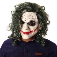 Joker Cosplay Mask Latex Full Head Masquerade Fancy Dress Up Carnival Masks With Green Hair Wig Halloween Overhead Prop