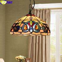 FUMAT Tiffany Style Pendant Lamp Anti Chandeliers Staied Glass Gemstone Color Shade Hanging Light Fixture Americal Villa 12 16