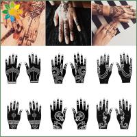 VARIOUS BEAUTY NAILS 1 Pair แฟชั่น Mehndi สไตล์อินเดีย แต่งหน้า สติกเกอร์แม่แบบเฮนน่า ลายฉลุสัก รูปลอกมือชั่วคราว DIY ศิลปะบนเรือนร่าง