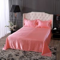 [Migu home furnishing] ผ้าเรยอนชุดเครื่องนอนหรูหรา Satin ผ้าปูที่นอนสีทึบไฮเอนด์และปลอกหมอนนุ่มลื่นผ้าปูเตียงลินินผ้าคลุมเตียงเดียว