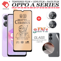 3-in-1 OPPO A78 5G A17 A17K A16 A16K A15 A15S A57 A77 A31 A12 A5S A3S A9 A5 2020 ฟิล์มกระจกนิรภัย Tempered Glass ฟิล์มกระจกกันรอยกล้องหลัง+เลนส์กล้องถ่ายรูปฟิล์ม + 3D คาร์บอนไฟเบอร์ด้านหลังฟ