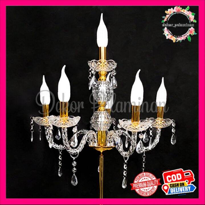 1 Set Lampu Standing / Berdiri Lilin Chandelier Cabang 6 Kristal