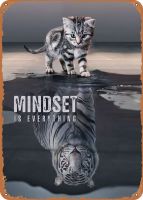 Lupeishop Mindset Is Everything Metal Signs: โปสเตอร์แมวและเสือสร้างแรงบันดาลใจสำหรับตกแต่งบ้านงานศิลปะสำหรับห้องและสำนักงานขนาด8X12นิ้ว