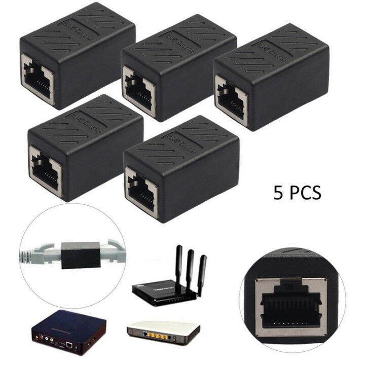 5PCS Black RJ45 Female Network Cable StraightThrough Connector