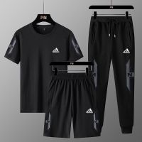 【July hot】 Brand-name sportswear suit mens summer three-piece thin large size casual running new