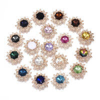 10pc Resin Rhinestone Cabochons with Brass Findings Flower Mixed Color Rose Gold 22~23x6~8mm