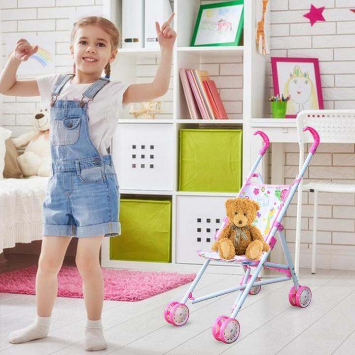 toy-stroller-foldable-kid-stroller-with-bottom-basket-dress-girls-stroller-ages-3-kids-gift-toy-girl-doll-accessories-girls-toy-dependable