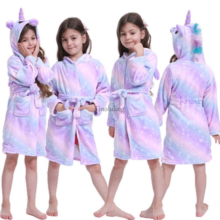 xiaoli-clothing-ฤดูหนาว-warm-flannel-kigurumi-unicorn-หญิงเสื้อคลุมอาบน้ำเด็ก39-s-เสื้อคลุมอาบน้ำสำหรับวัยรุ่นสัตว์ชุดนอนเด็กผ้าเช็ดตัวชายหาด