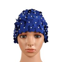 Swim Pool Hand-stitched Pearl Three-dimensional Petals Swimming Cap Hat Free size for Women Petals Bathing CapTH