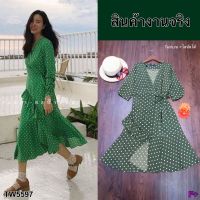 Chompoo Fashions  ชุดเดรส DRESS เดรสลายจุด สีเขียว