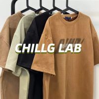 ℗❖▨ CHILLG LAB เสื้อยืดผู้ชายสไตล์อเมริกันย้อนยุคหนังกลับหนักหลวมไฮสตรีทแขนสั้นคู่ท็อปส์ซู