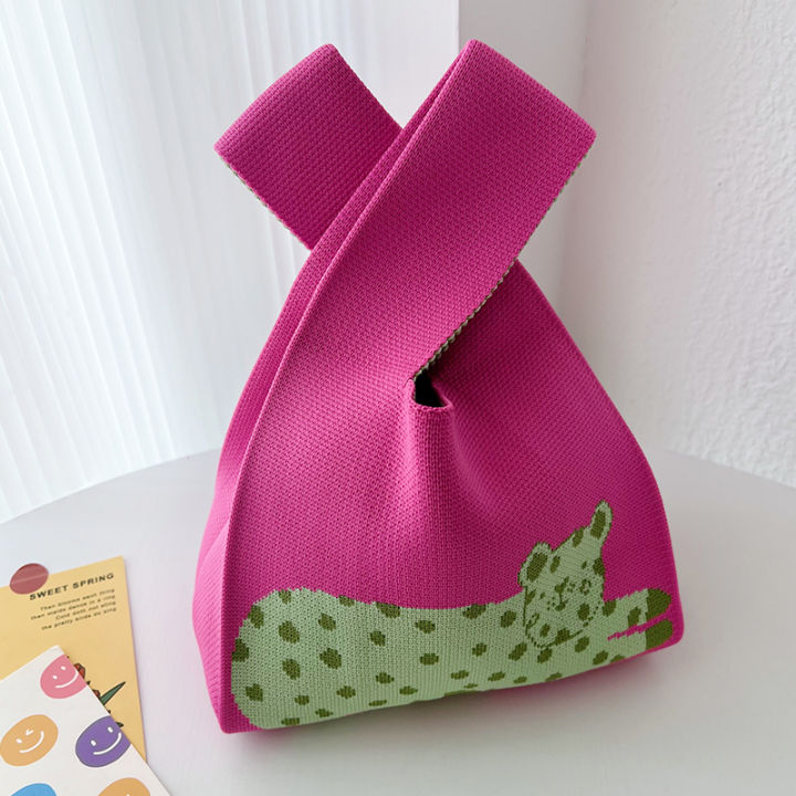 handbag-portable-storage-bag-shoulder-bag-portable-bag-tote-bag-pink-leopard-bag-knitted-vest-bag