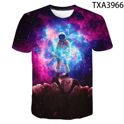 Summer 3D printed astronaut T-shirt, round collar mens and womens short-sleeve tops, comfortable and breathable 3