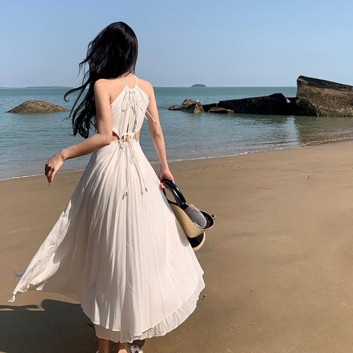 thailand-tourism-photos-sexy-dress-seaside-holiday-dress-pure-sands-condole-hollow-out-a-long-white-dress