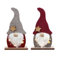 2 Pcs Christmas Adornment LED Luminous Xmas Faceless Wooden Ornament for Home Party Desktop Window Decoration