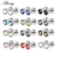 Alisouy 1pc Women Men Unisex Stud Earrings Barbell Ear Stud Pendientes Stainless Steel Crystal Zircon Anti allergic Punk Jewelry