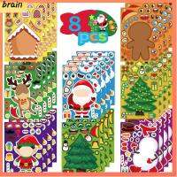 BRAIN คาวาอิ สติกเกอร์ปริศนา DIY สำหรับเด็ก กันน้ำกันน้ำได้ ซานต้าซานต้า ของขวัญคริสต์มาสสำหรับเด็ก งานทำมือ ต้นคริสมาสต์ สติกเกอร์ประกอบใบหน้า เด็กผู้ชายเด็กผู้ชาย