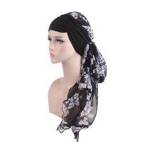 【YF】 Flower print Women Muslim Hijabs Summer Chiffon Cap Elastic Headbands Cotton Turban Hat