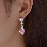 OEVAS 100 925 Sterling Silver 10*12mm Yellow Pink Heart High Carbon Diamond Drop Earrings For Women Sparkling Fine Jewelry Gift