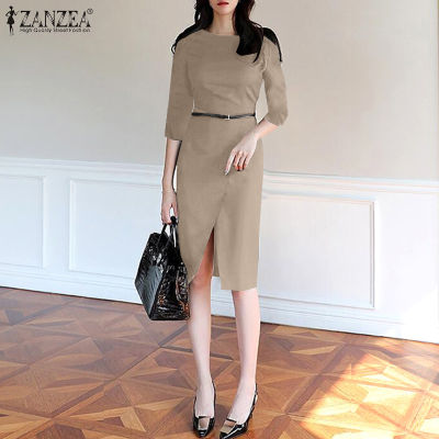 (สินค้ามาใหม่)(จัดส่งฟรี)Fancystyle ZANZEA ชุดเดรสมีซิปด้านหลังชุดเดรสแหวกด้านหน้าสง่างามสำหรับสไตล์เกาหลีของผู้หญิง #11