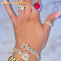 Iced Out Baguette Open Cuff Bangle Micro Paved Bling Square Cubic Zirconia celet Luxury Rapper Jewelry for Women Fashion